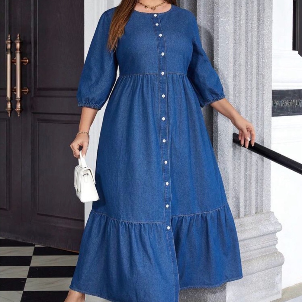 Denim Blue Button-Down Maxi Dress - Picture 4 of 8